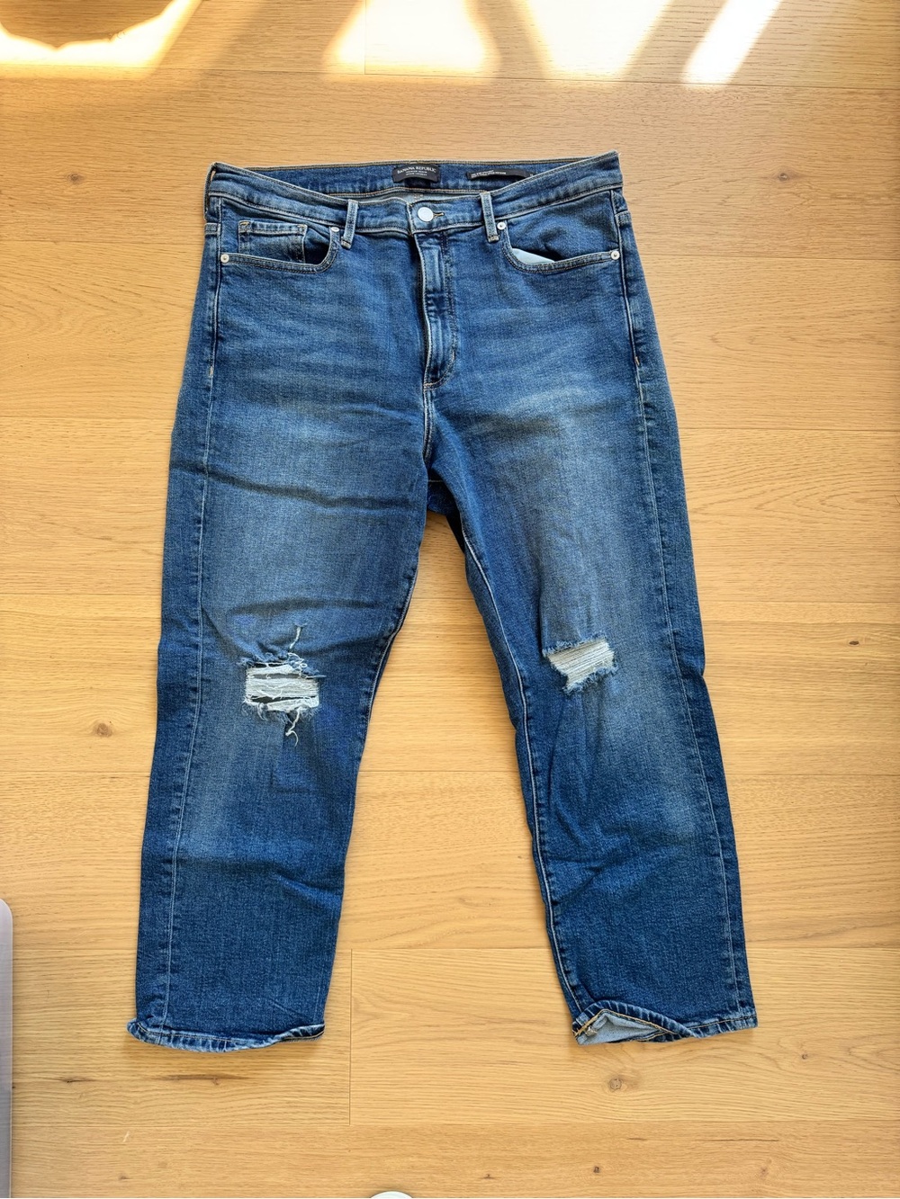 Banana Republic Blue Distressed Slim Straight Jeans
